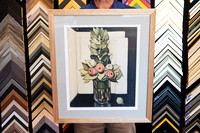 Botanical still life artwork custom framed with a neutral mat and light natural timber frame by Sunset Framing & Gallery in Port Macquarie.