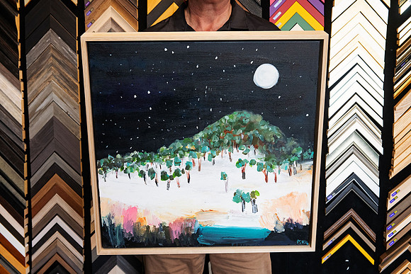 Original landscape painting on canvas finished in a natural timber float frame by Sunset Framing & Gallery, Port Macquarie.