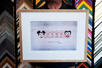 Mickey-inspired contemporary graphic art print custom framed with a white mat and natural timber frame in Port Macquarie.