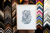 Detailed black and white koala and Australian native flora art print framed with white matting and a light natural timber frame in Port Macquarie.