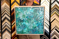 Green botanical artwork professionally custom framed in a light natural timber frame in Port Macquarie.