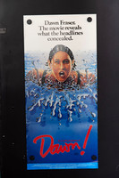 Dawn! Australian Daybill showing an illustrated female swimmer emerging through splashing blue water, with black headline text above and a large red title below.