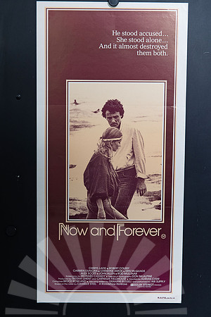 Now and Forever Australian Daybill with a cream-toned photograph of Cheryl Ladd and Robert Coleby beside the water, framed by burgundy panels and cream lettering.