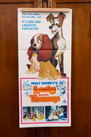 Original vintage Lady and the Tramp Australian movie poster featuring colourful Walt Disney animated character artwork.