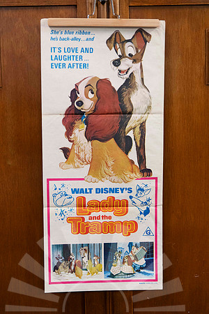 Original vintage Lady and the Tramp Australian movie poster featuring colourful Walt Disney animated character artwork.