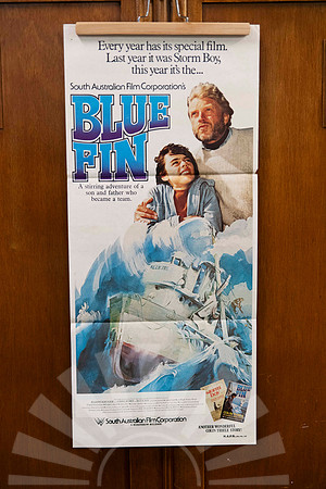 Original vintage Blue Fin Australian movie poster featuring Hardy Krüger and illustrated ocean adventure artwork.