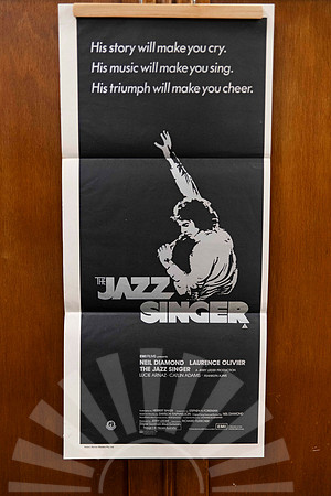 Original vintage The Jazz Singer Australian movie poster featuring Neil Diamond performance silhouette on black background.