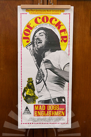 Original vintage Mad Dogs and Englishmen Australian movie poster featuring Joe Cocker portrait with red decorative border.
