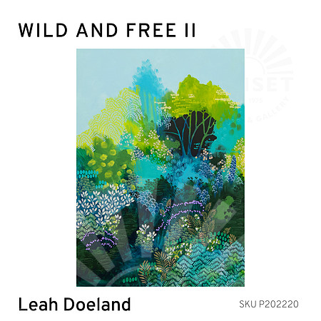 Abstract nature-inspired art print in blues and greens by Port Macquarie artist Leah Doeland, available in multiple sizes on fine art paper.